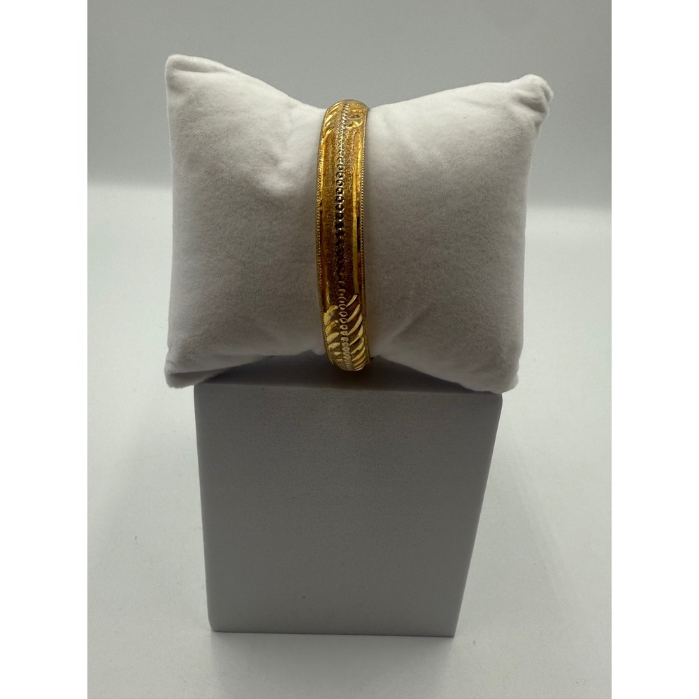 Vintage Gold Tone Textured Etched Bangle Bracelet Beaded Detail Slip On 2.5in